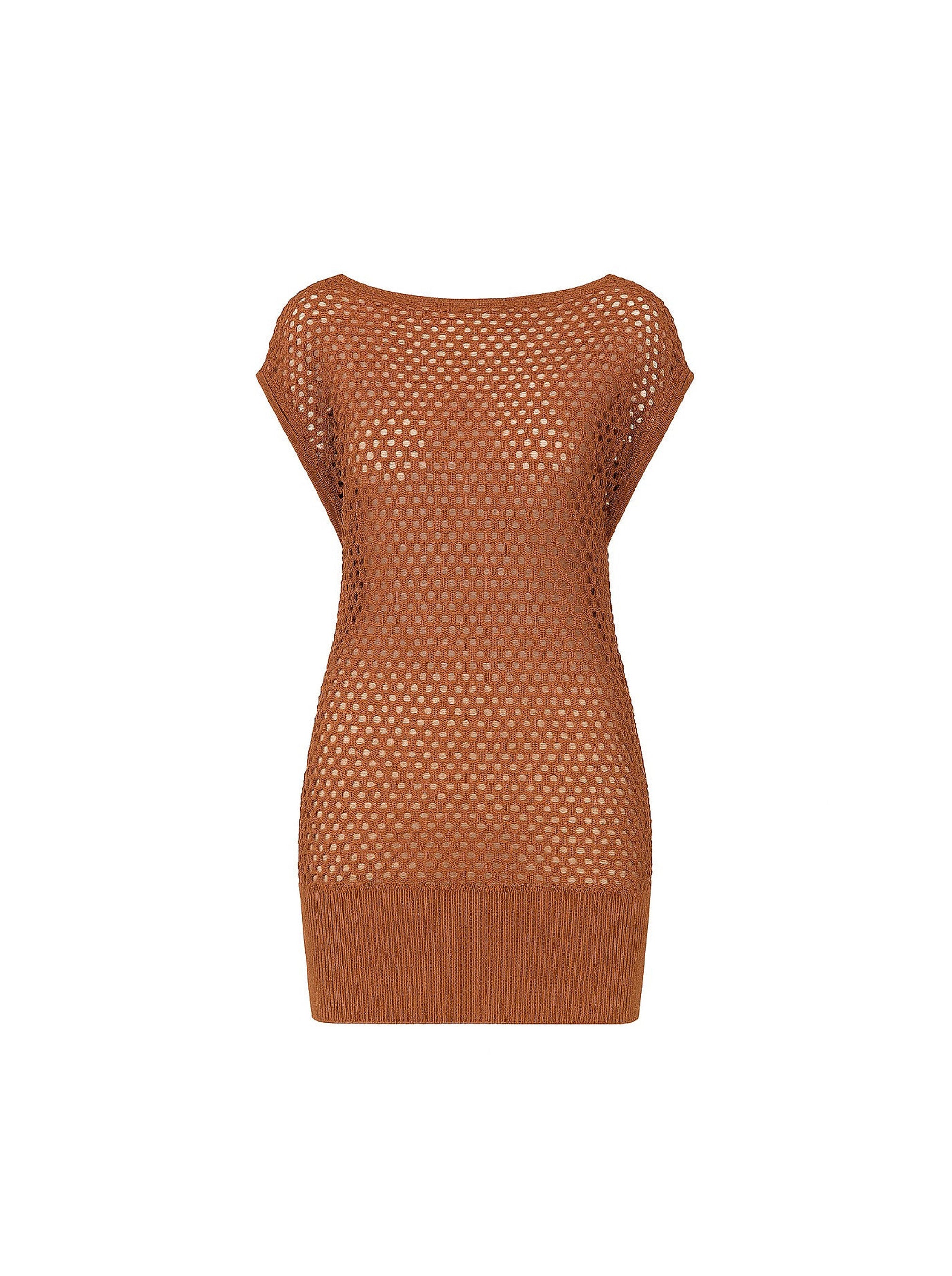 Robe courte en maille ajourée - Brown