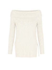 Pull en lin avec encolure drapée - White