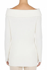 Pull en lin avec encolure drapée - White