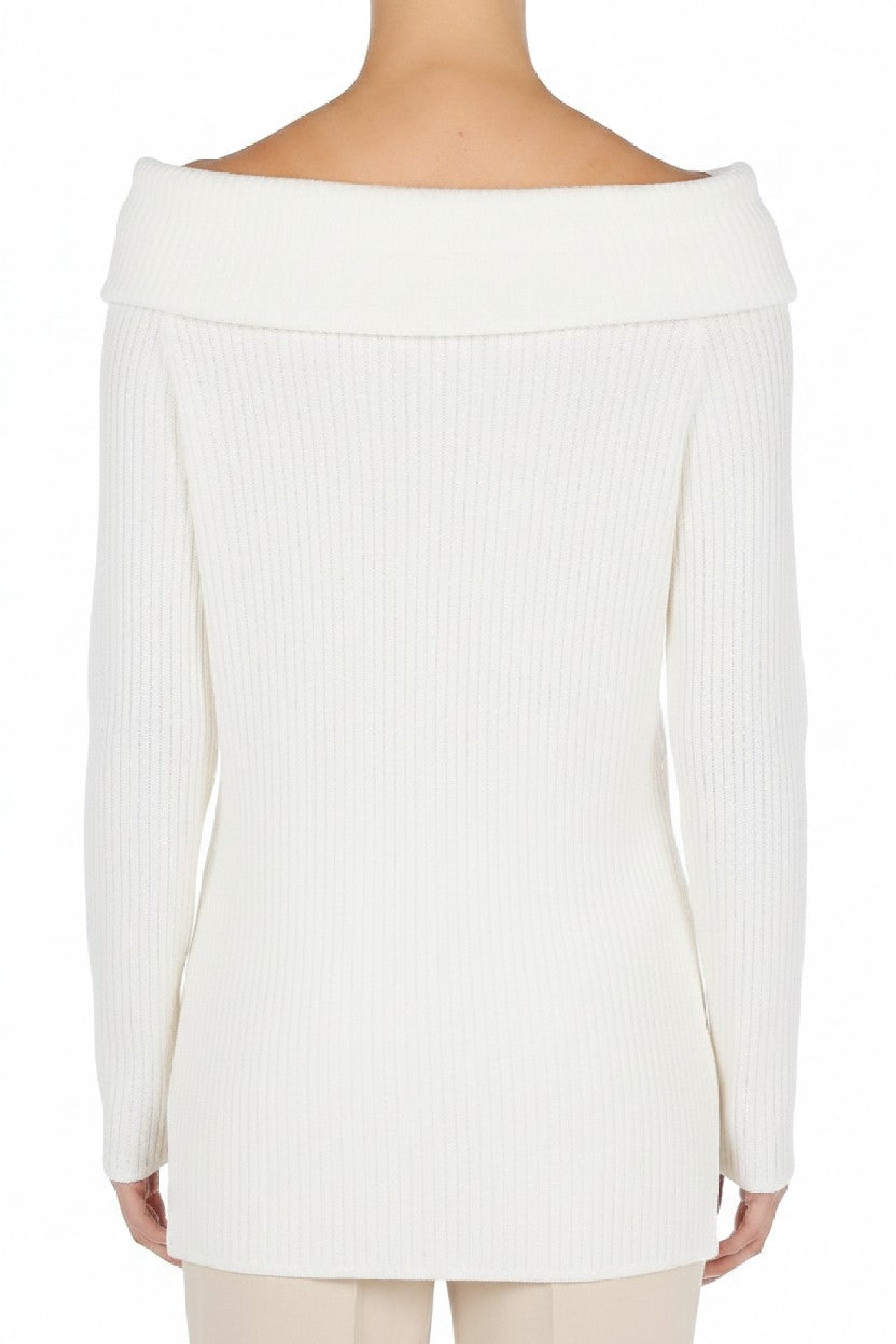 Pull en lin avec encolure drapée - White