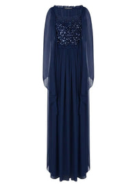 Robe longue en soie avec broderie - Blue