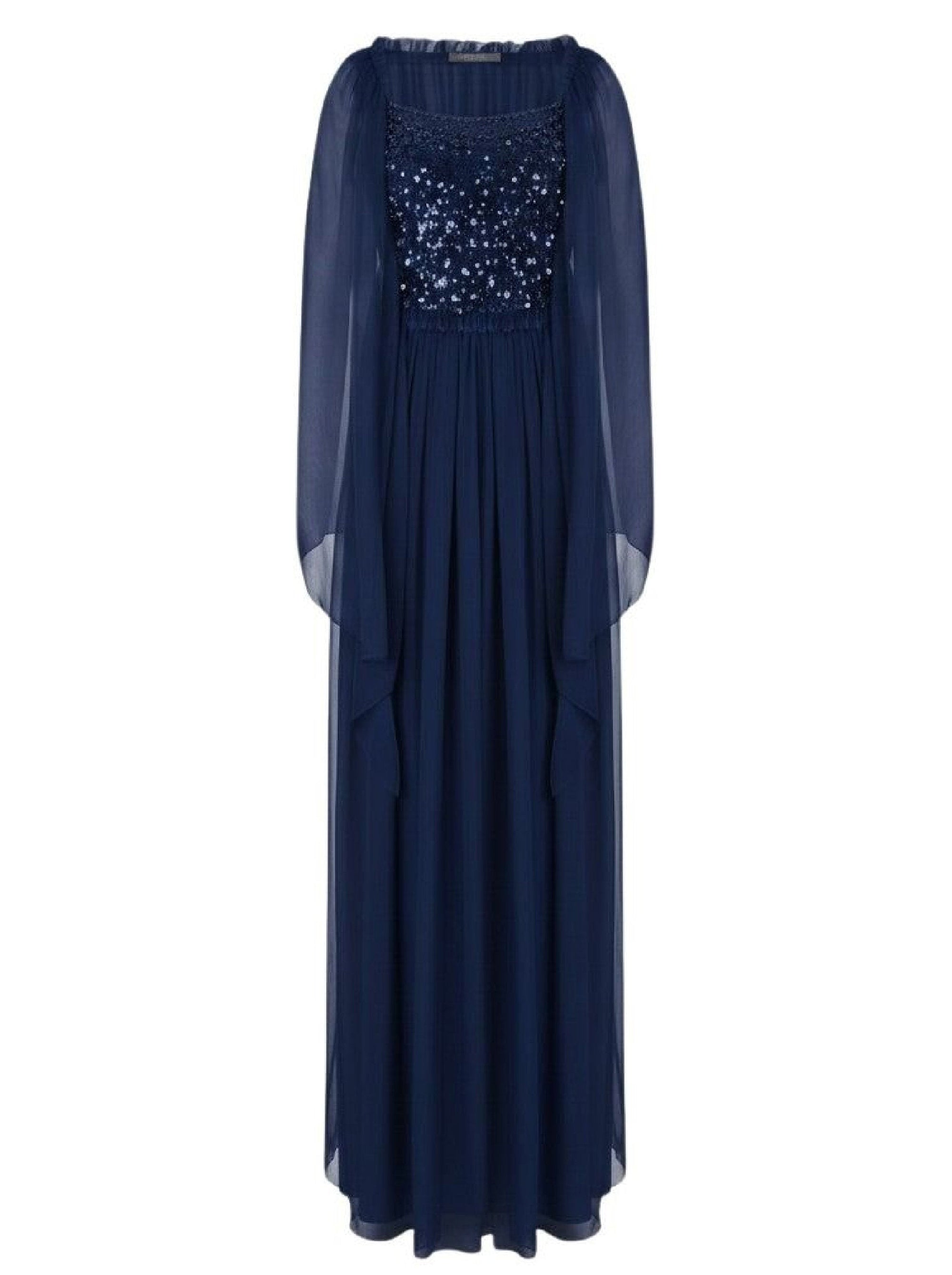 Robe longue en soie avec broderie - Blue