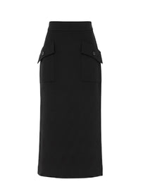 Jupe midi en gabardine de coton - Black