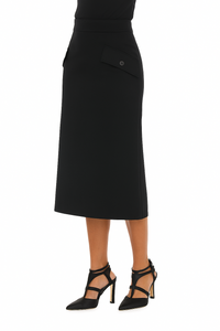 Jupe midi en gabardine de coton - Black
