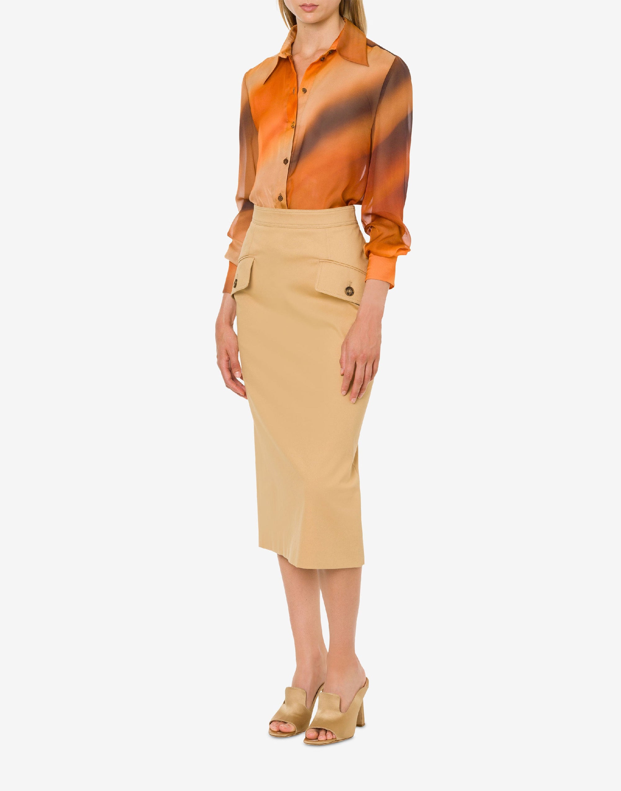 Jupe midi en gabardine de coton - Beige