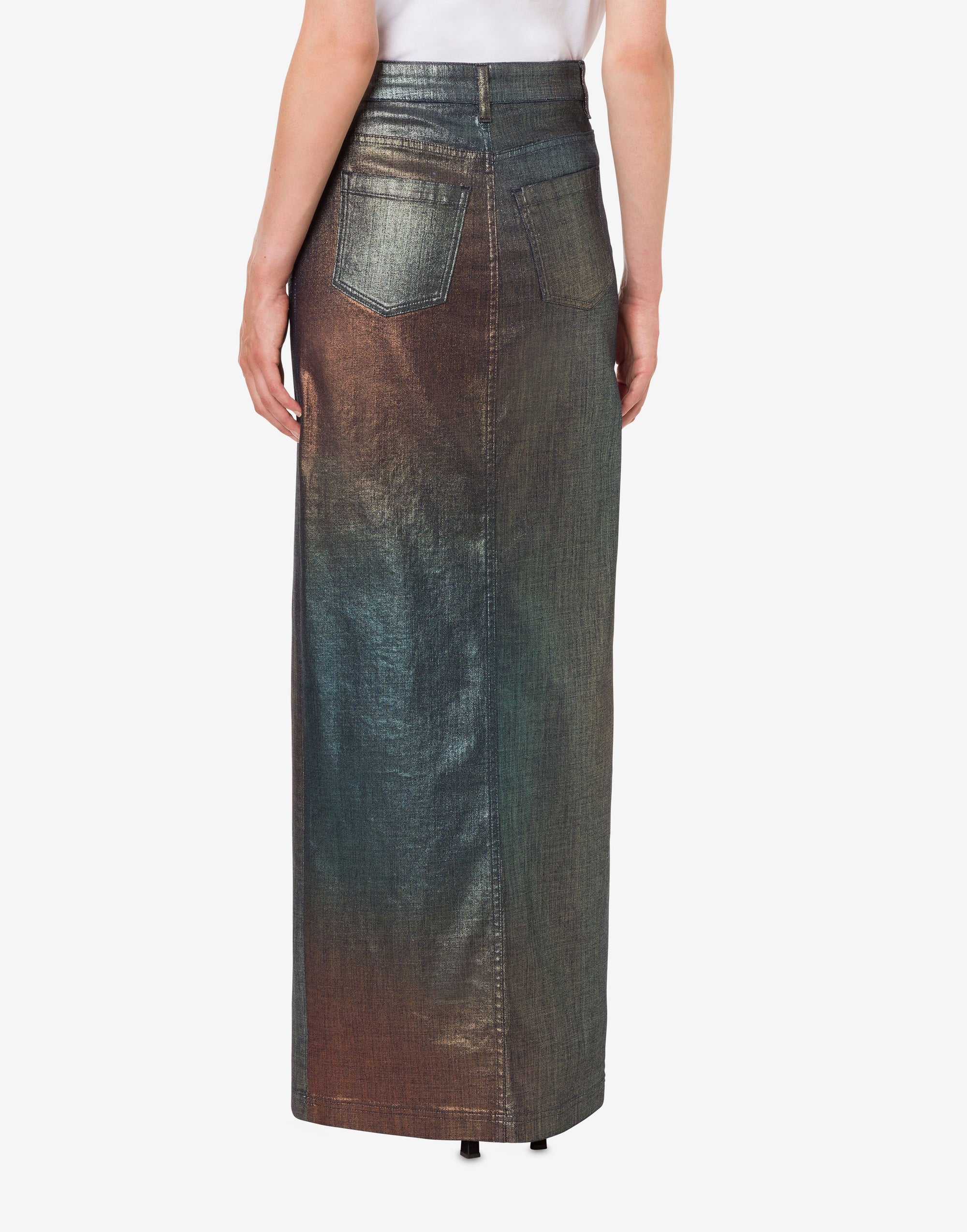 Jupe longue en denim laminé et dégradé - Multicolor & Grey
