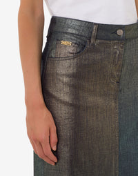 Jupe longue en denim laminé et dégradé - Multicolor & Grey