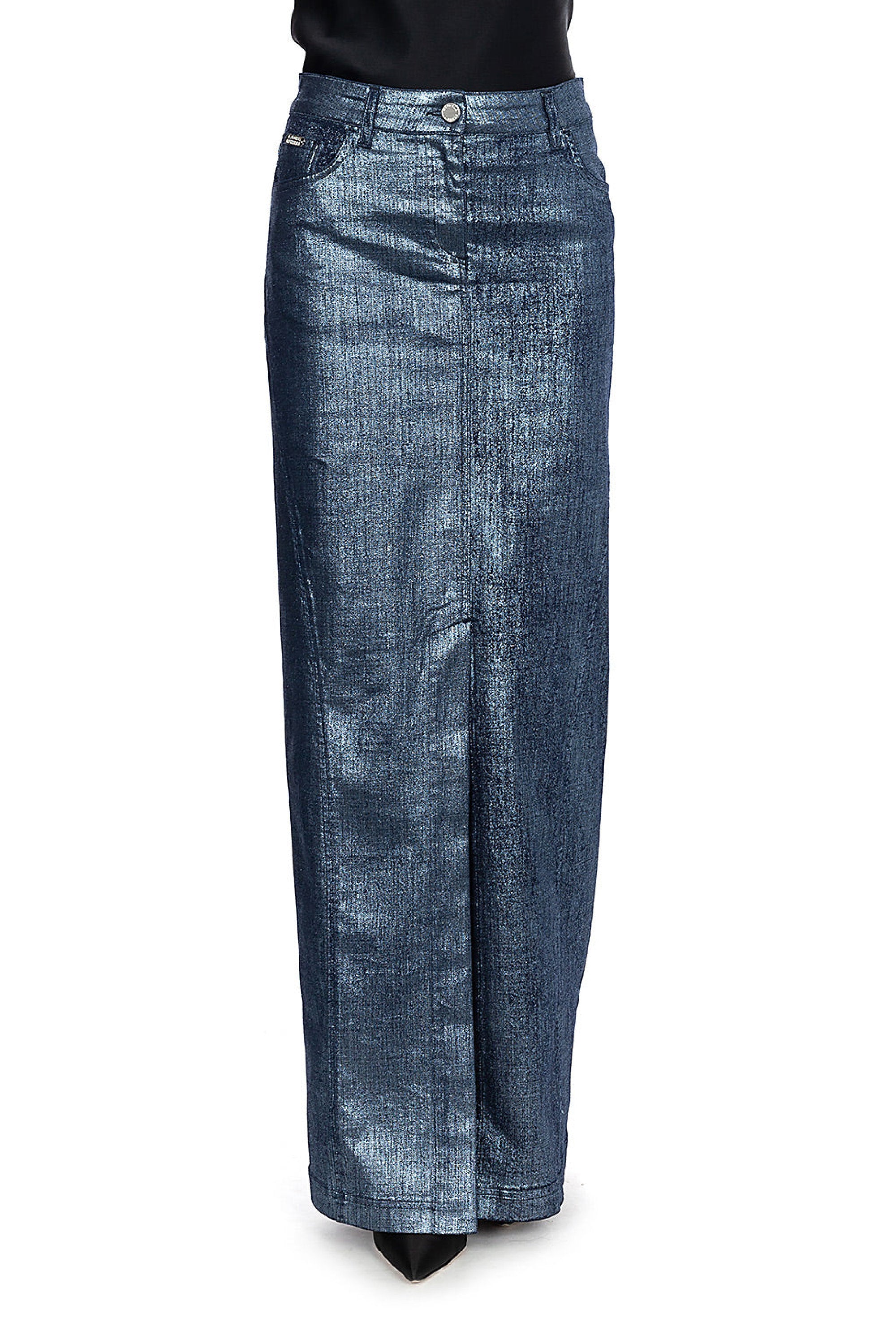 Jupe longue en denim laminé - Blue