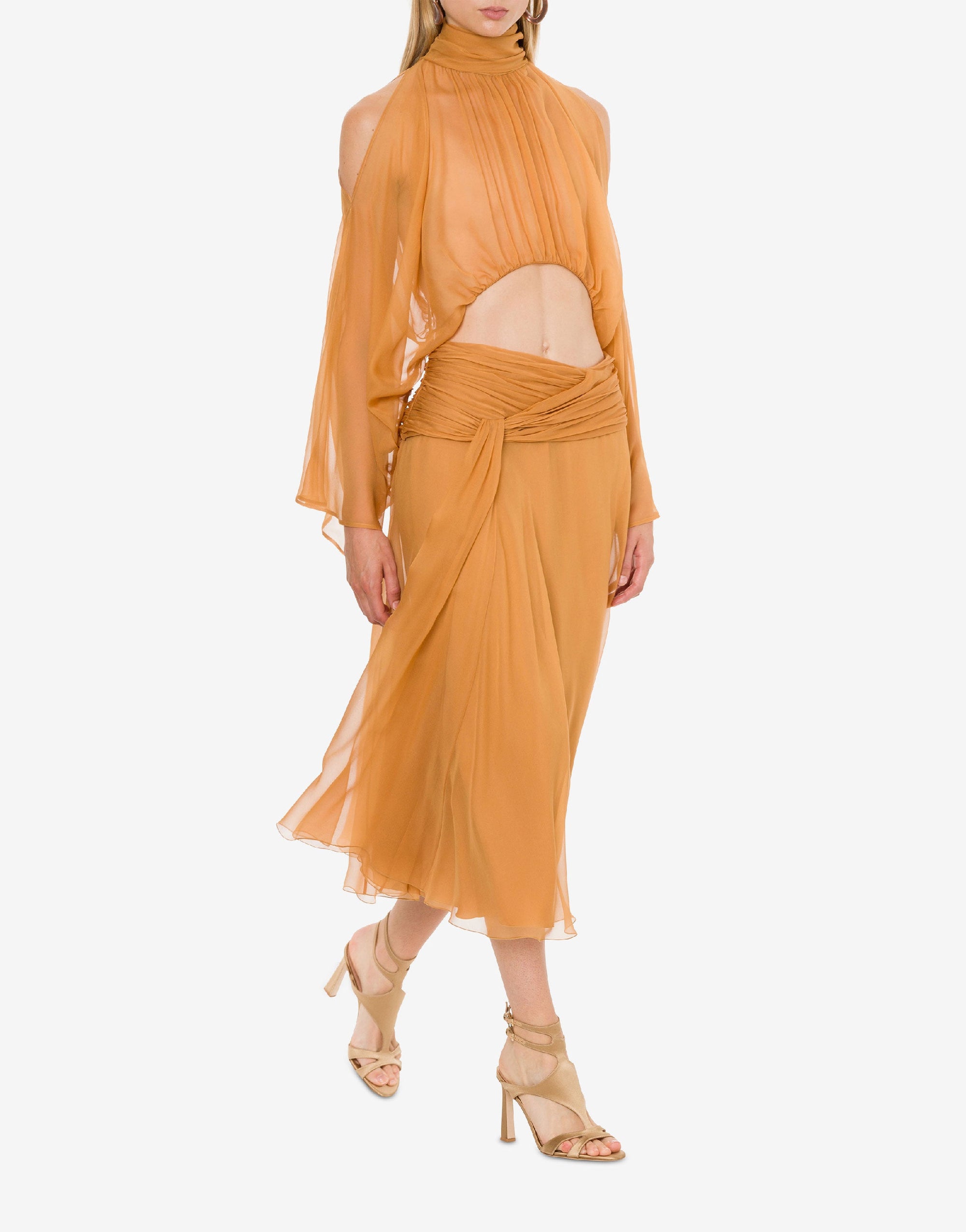 Jupe midi en mousseline de soie - Brown & Yellow