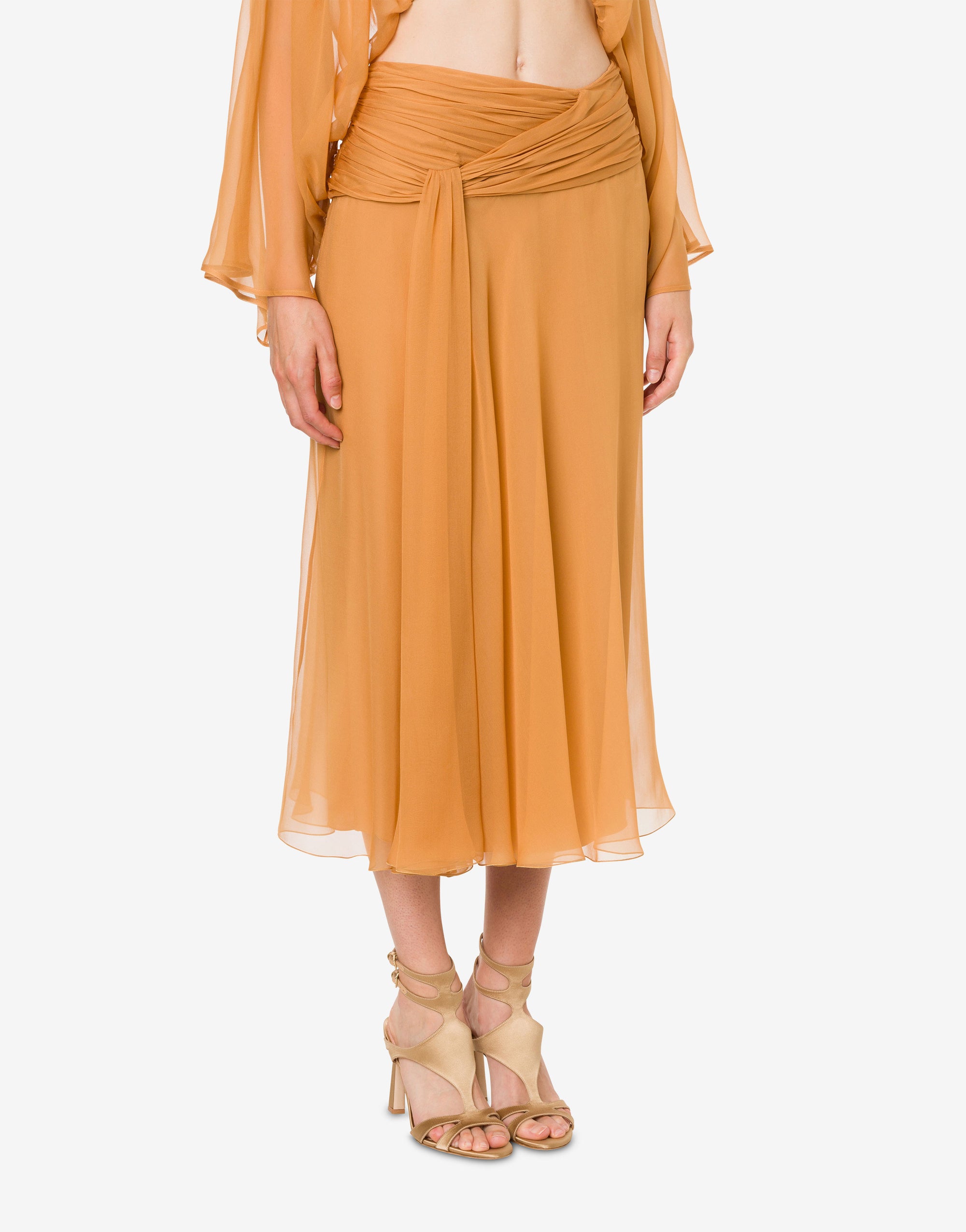 Jupe midi en mousseline de soie - Brown & Yellow