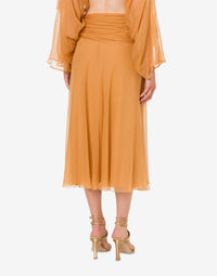 Jupe midi en mousseline de soie - Brown & Yellow