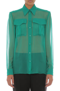 Chemise en mousseline de soie à poches - Green