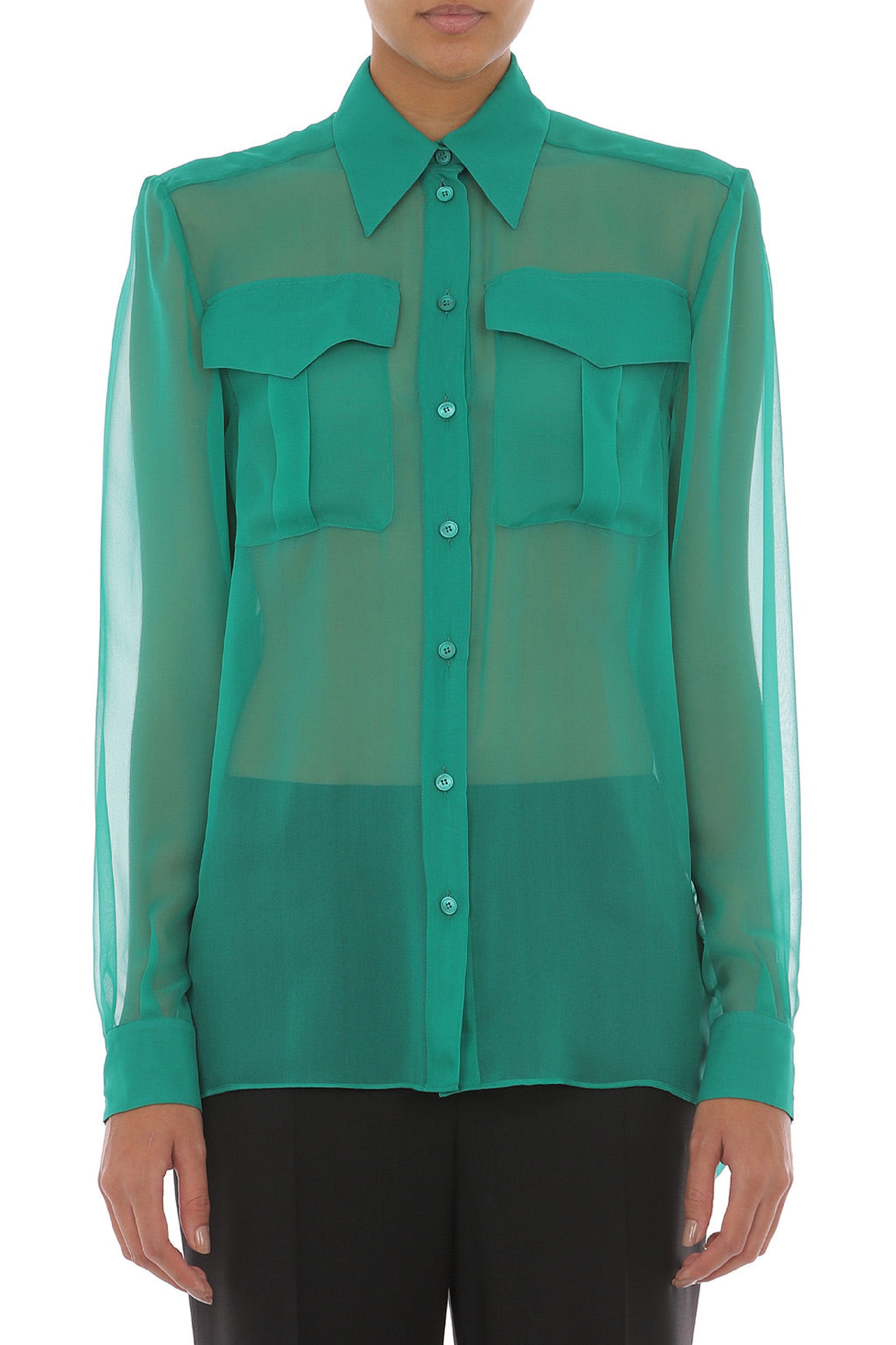 Chemise en mousseline de soie à poches - Green
