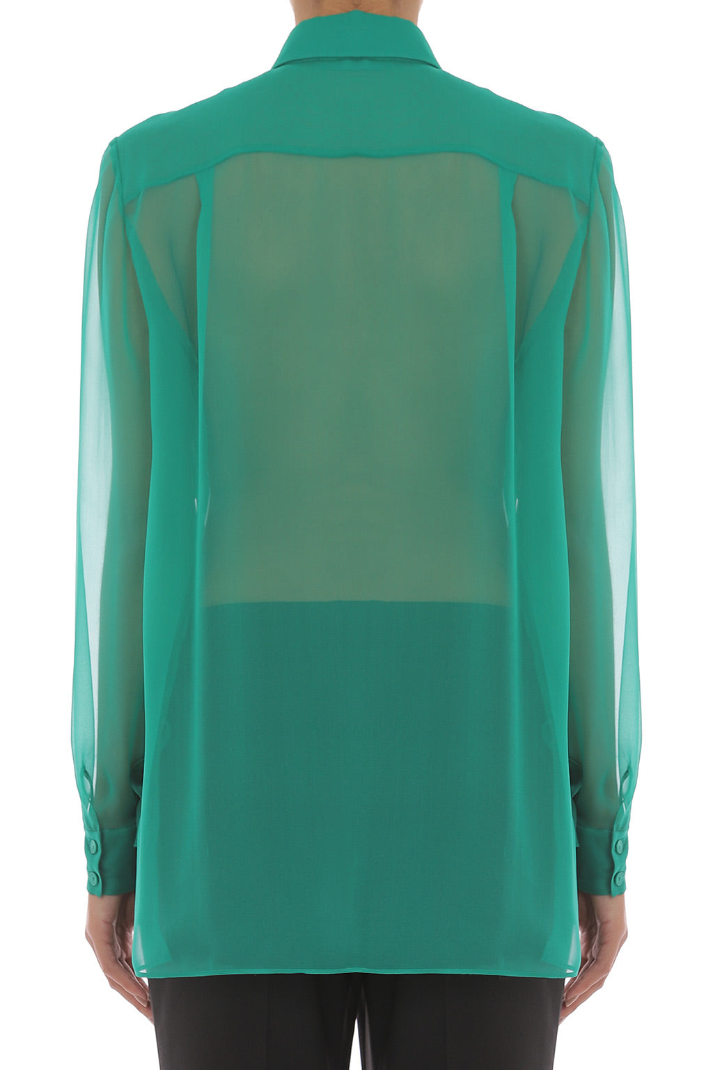 Chemise en mousseline de soie à poches - Green