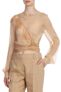 Blouse avec incrustations en soie - Beige