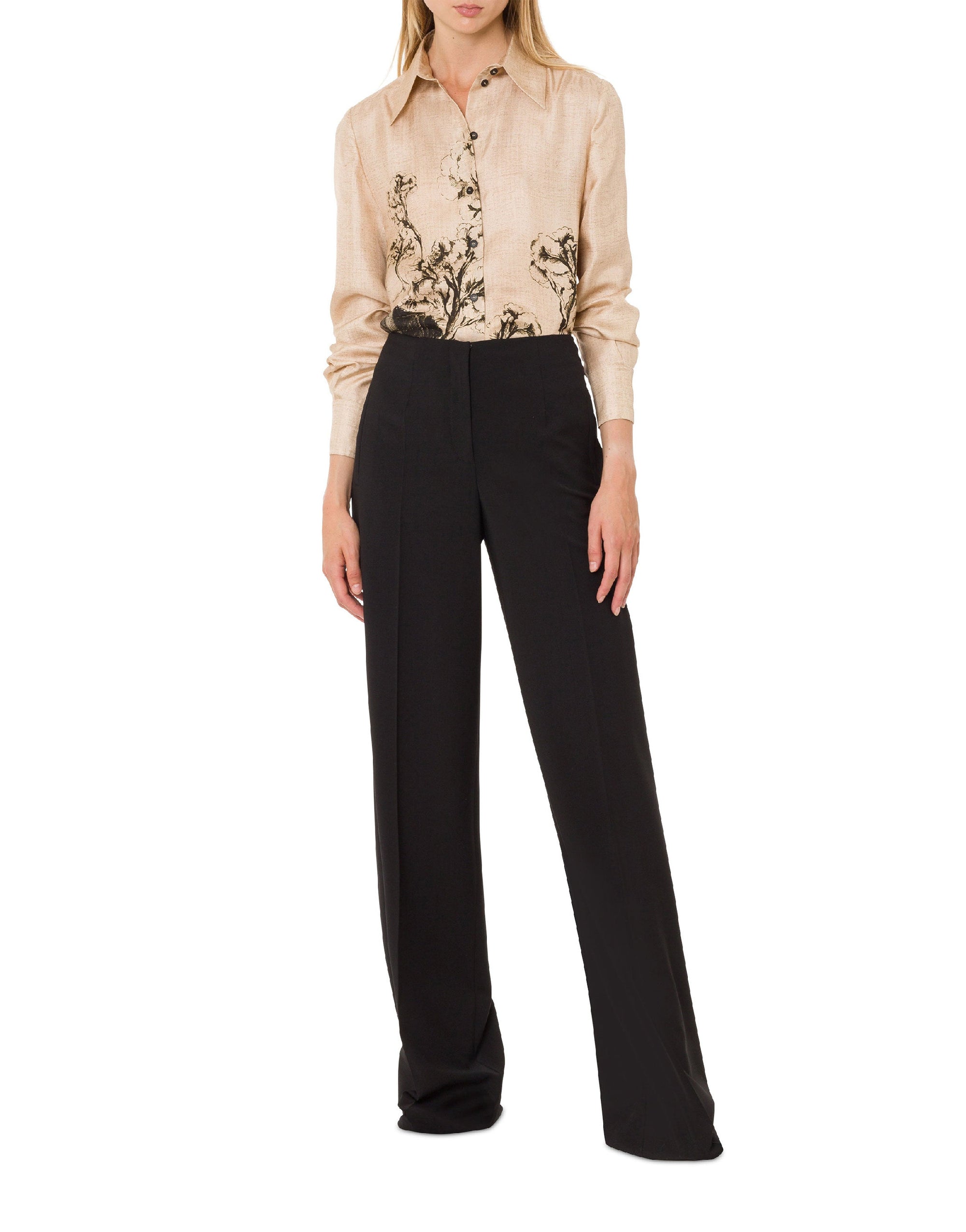 Chemise en sergé de soie à imprimé - Beige