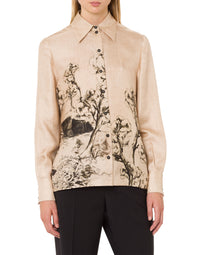 Chemise en sergé de soie à imprimé - Beige