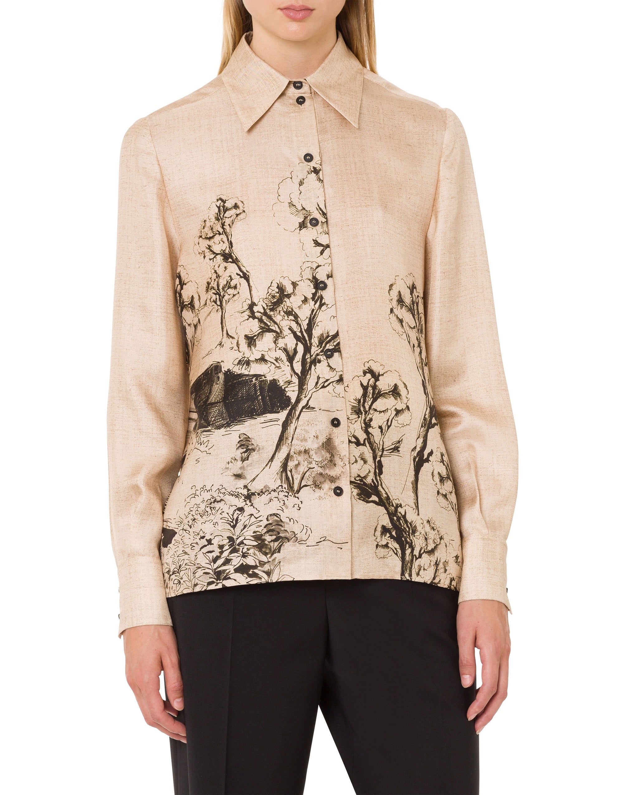 Chemise en sergé de soie à imprimé - Beige
