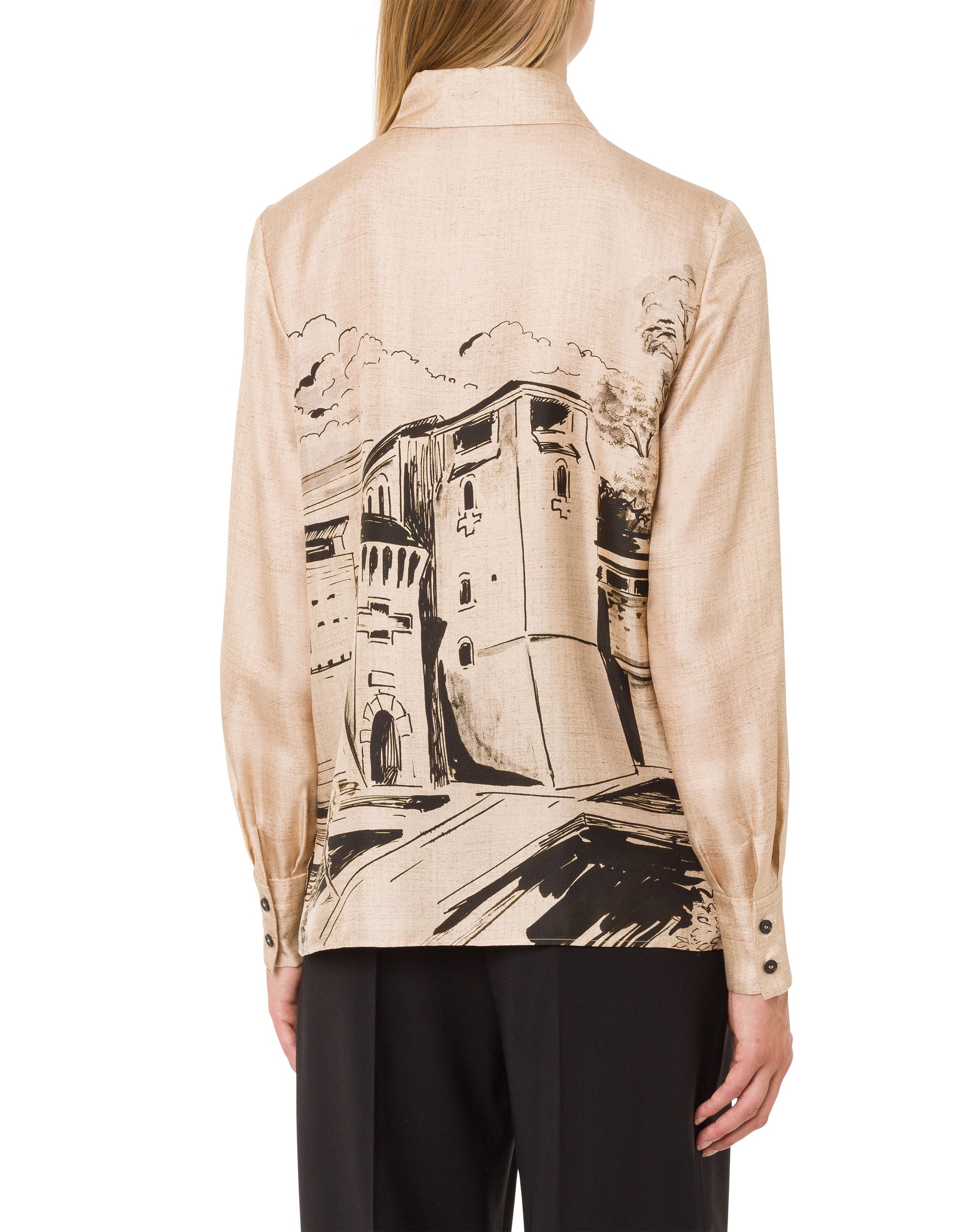 Chemise en sergé de soie à imprimé - Beige