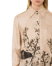 Chemise en sergé de soie à imprimé - Beige
