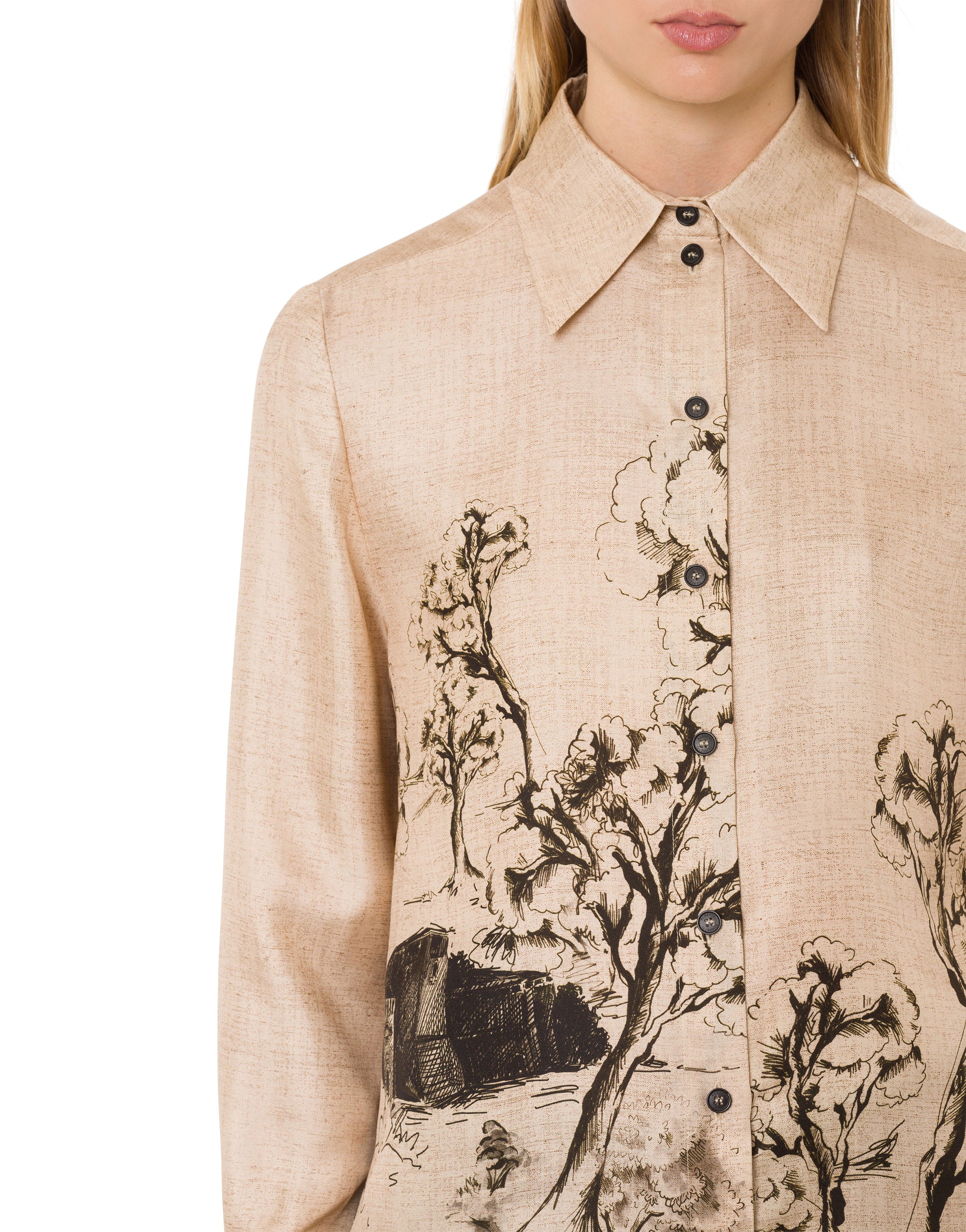 Chemise en sergé de soie à imprimé - Beige