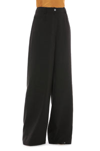 Pantalon en lin stretch à jambe large - Black