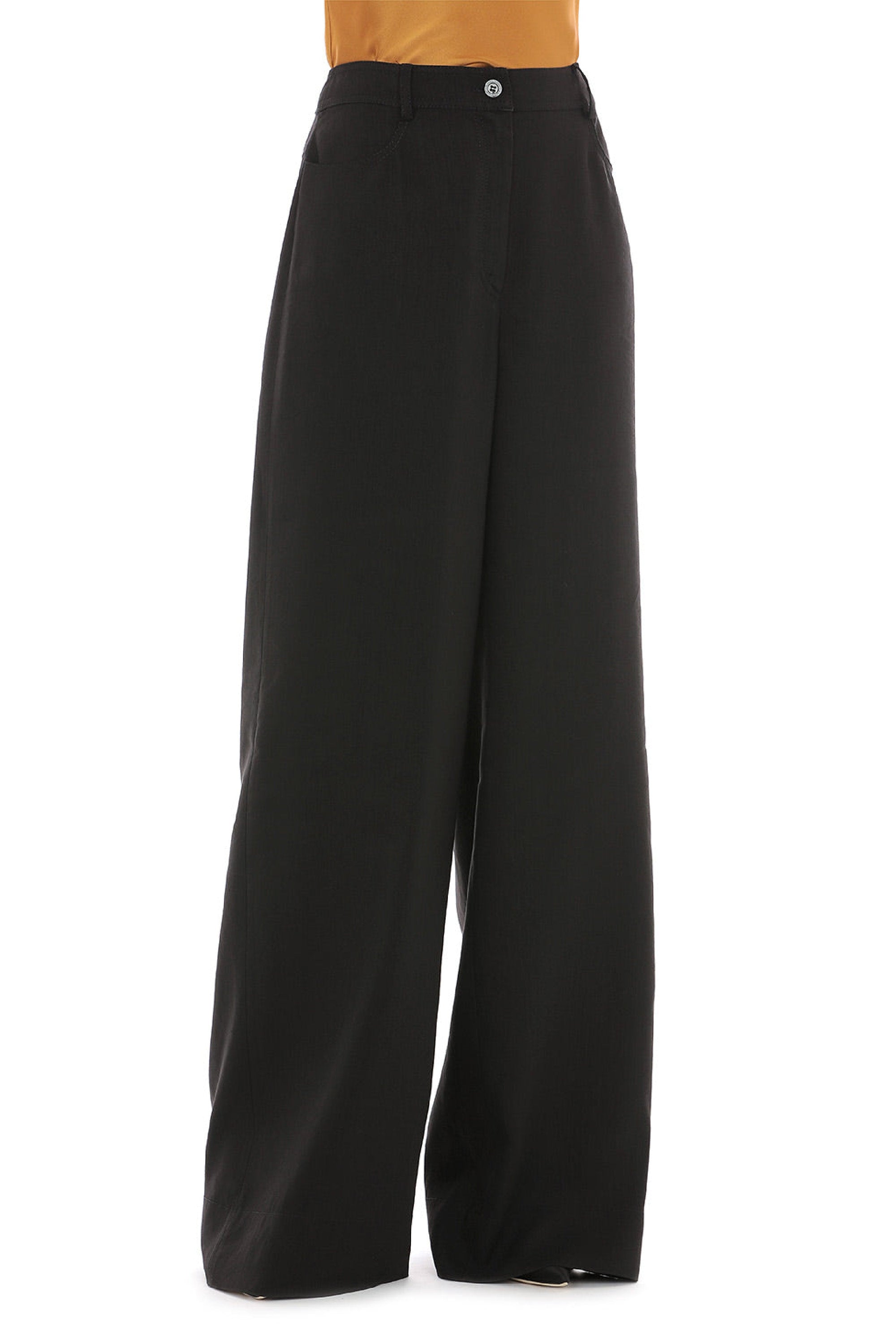 Pantalon en lin stretch à jambe large - Black