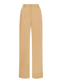 Pantalon en lin stretch à jambe large - Beige