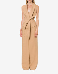 Pantalon en lin stretch à jambe large - Beige