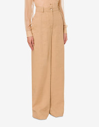 Pantalon en lin stretch à jambe large - Beige