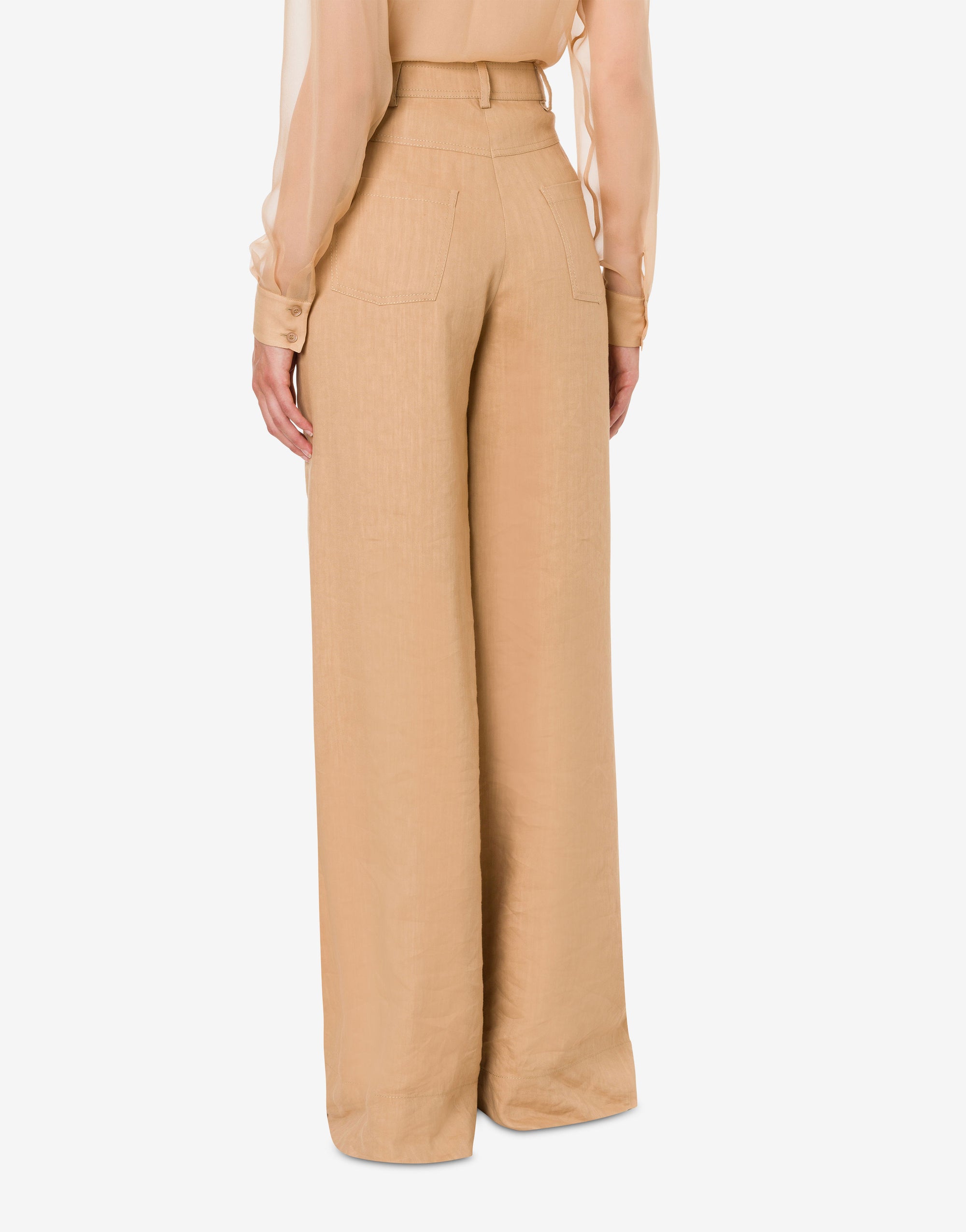 Pantalon en lin stretch à jambe large - Beige