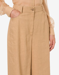 Pantalon en lin stretch à jambe large - Beige
