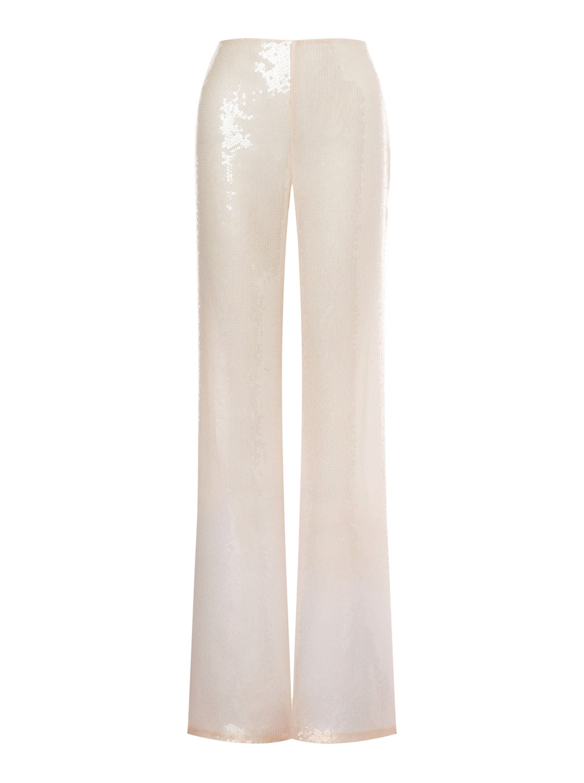 Pantalon évasé en sequins sur organza - Ivory