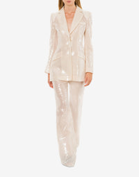 Pantalon évasé en sequins sur organza - Ivory