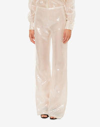 Pantalon évasé en sequins sur organza - Ivory
