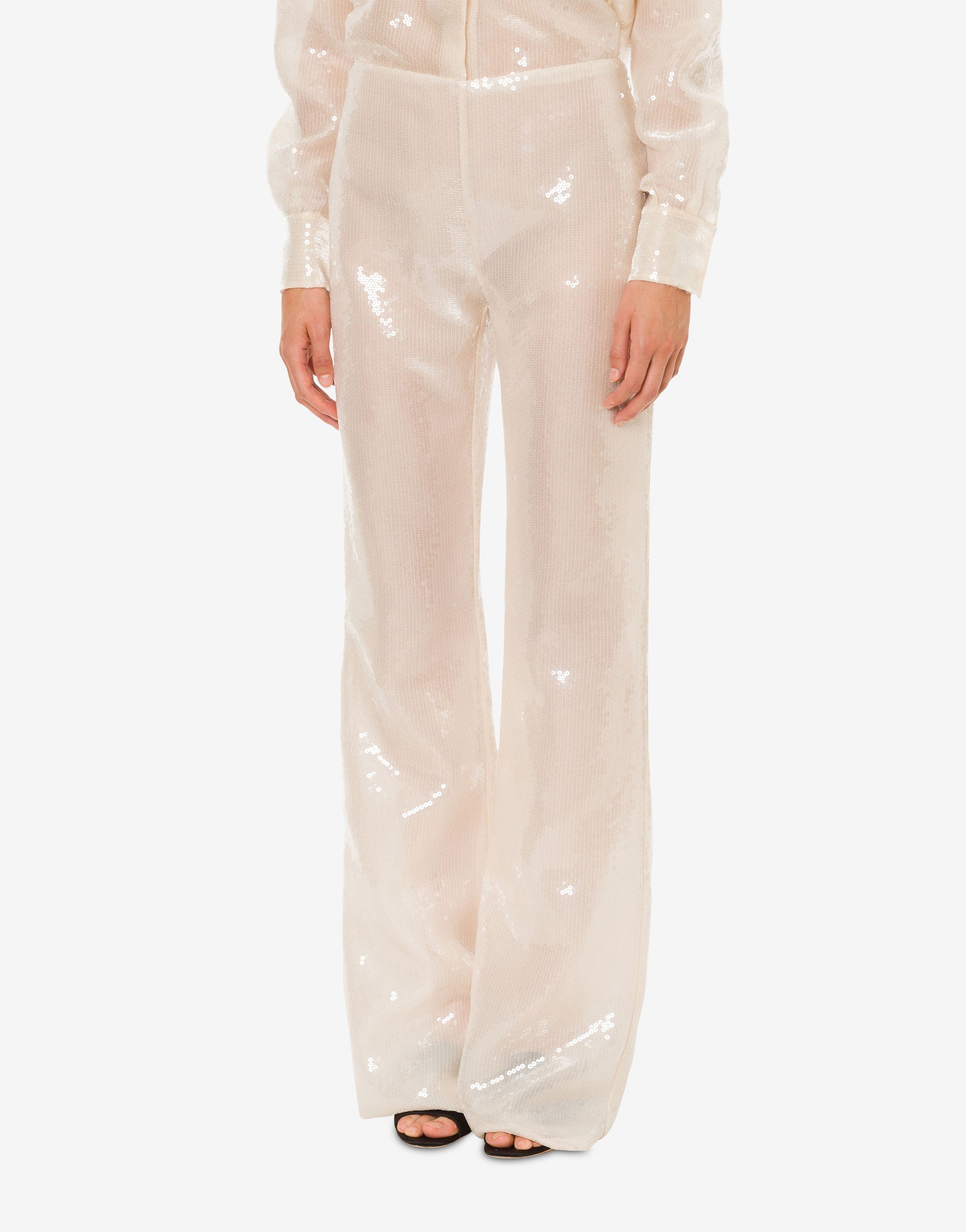 Pantalon évasé en sequins sur organza - Ivory