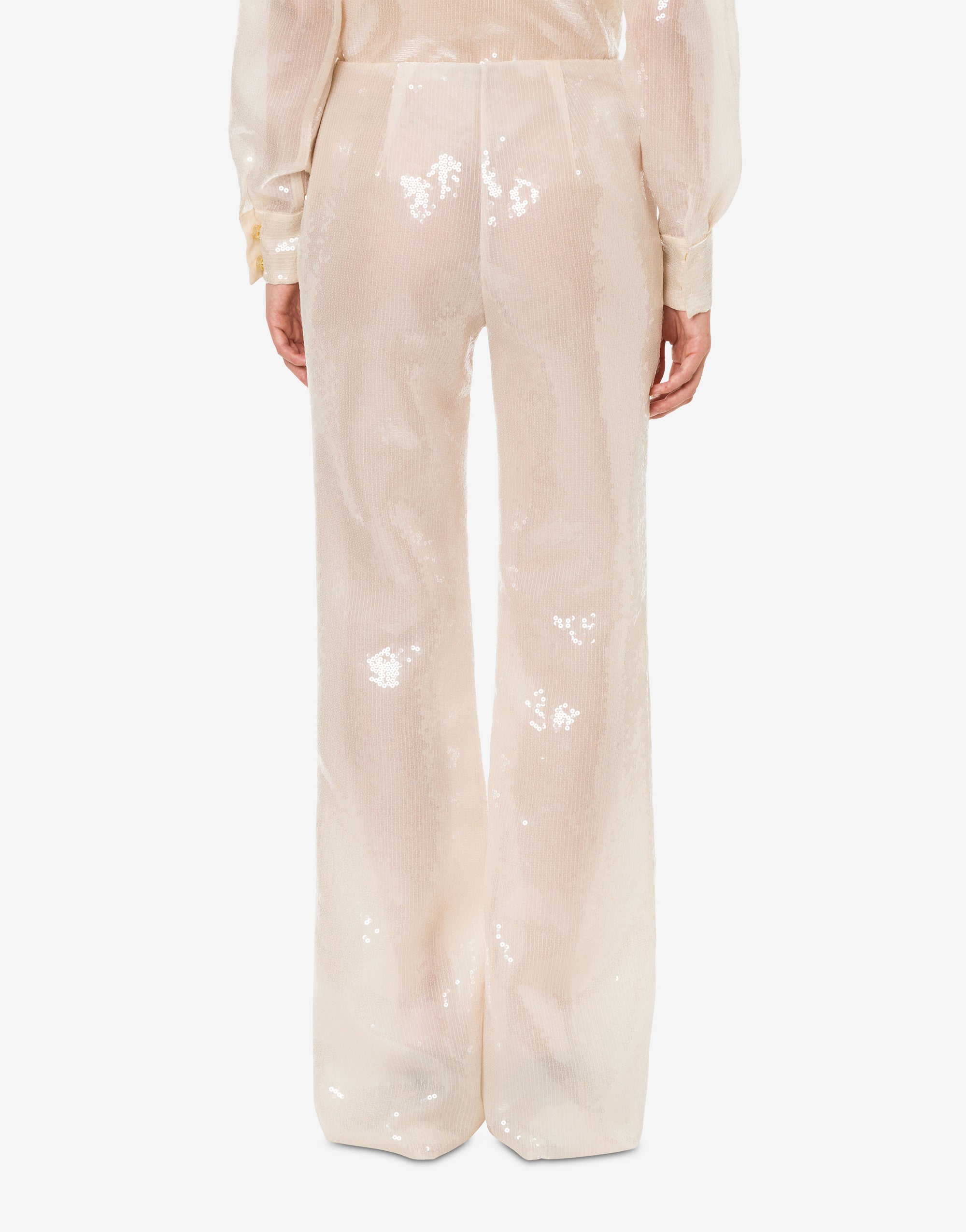 Pantalon évasé en sequins sur organza - Ivory