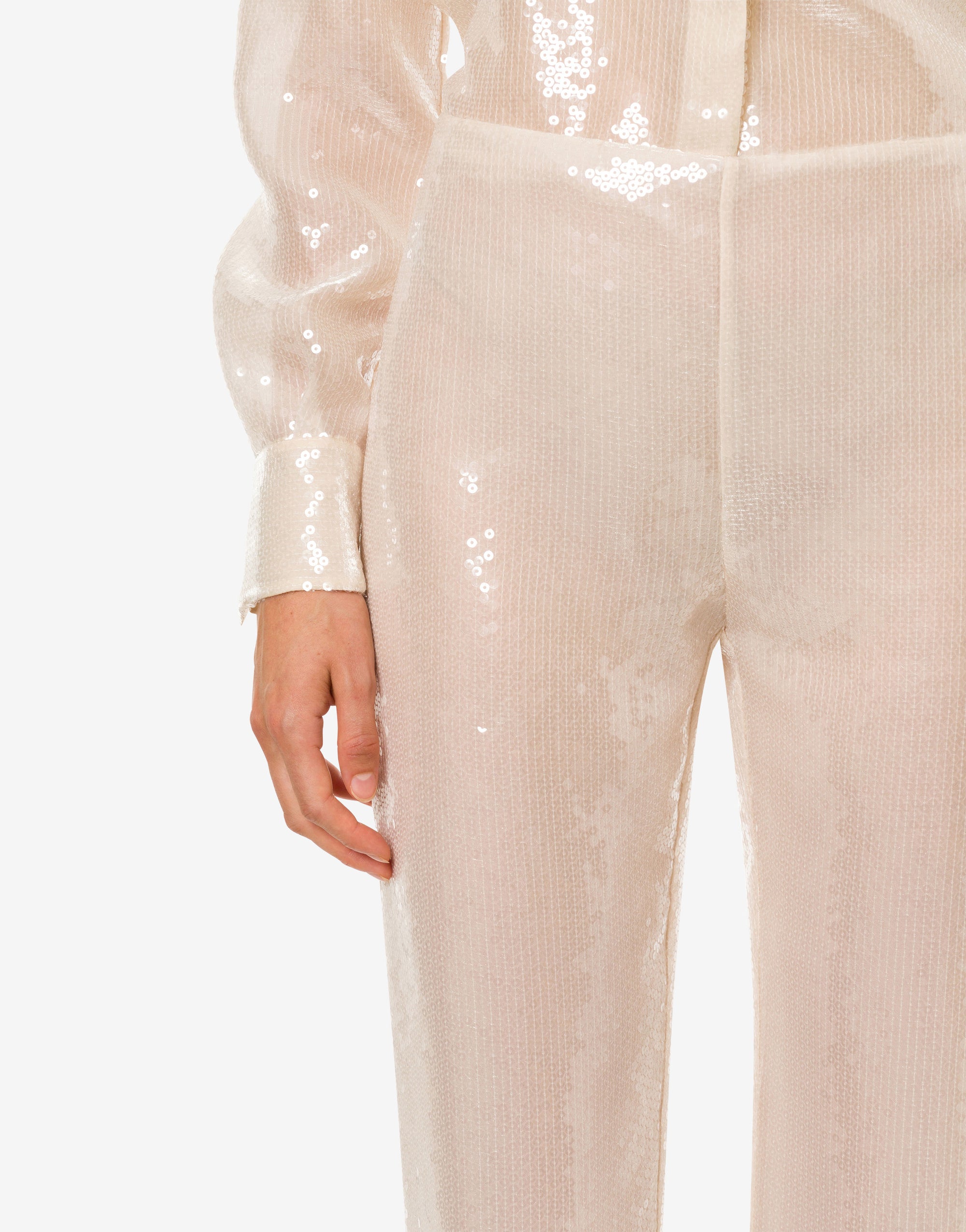 Pantalon évasé en sequins sur organza - Ivory