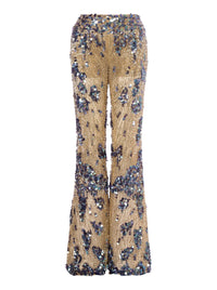 Pantalon en tulle avec sequins et perles - Beige