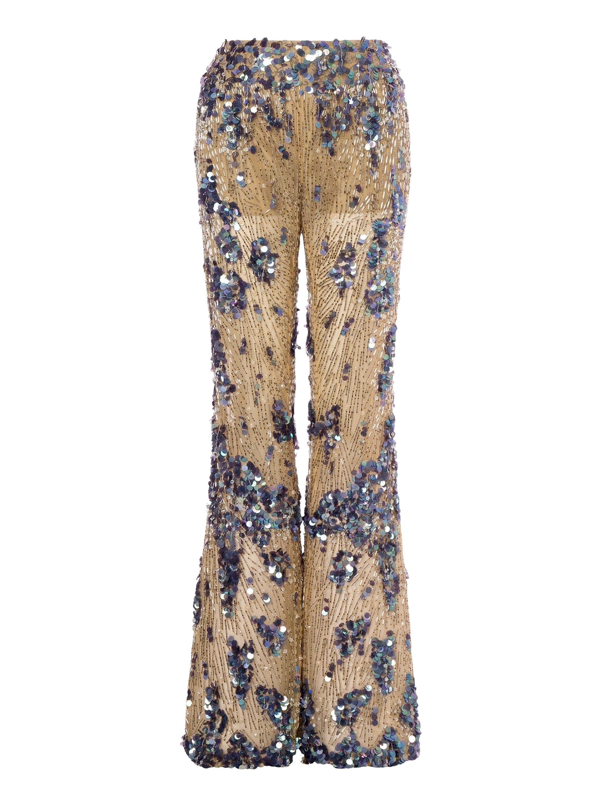 Pantalon en tulle avec sequins et perles - Beige
