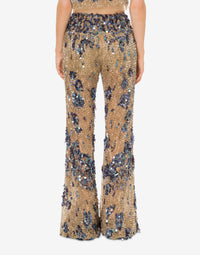 Pantalon en tulle avec sequins et perles - Beige