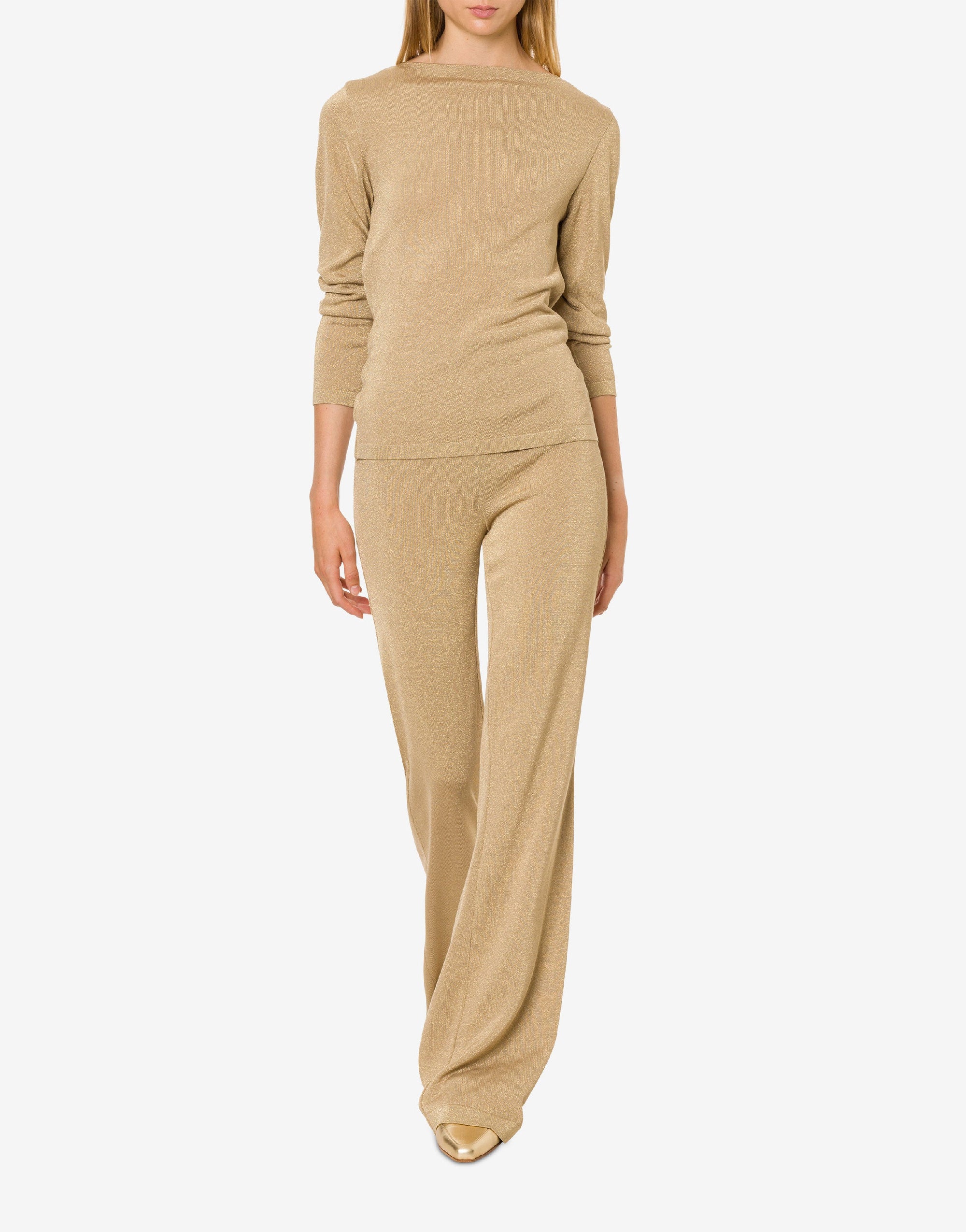 Pantalon flare en maille lamé - Beige