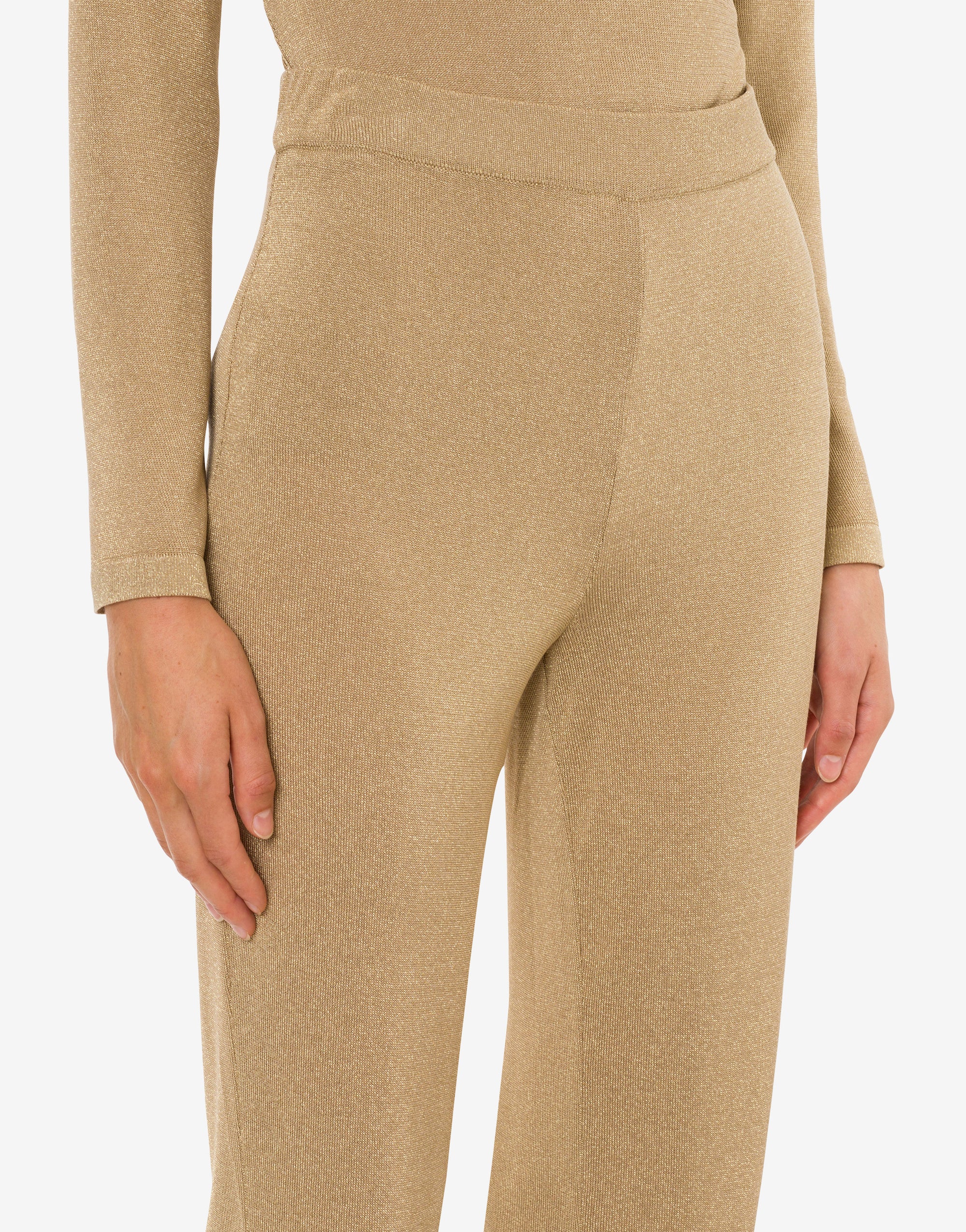 Pantalon flare en maille lamé - Beige