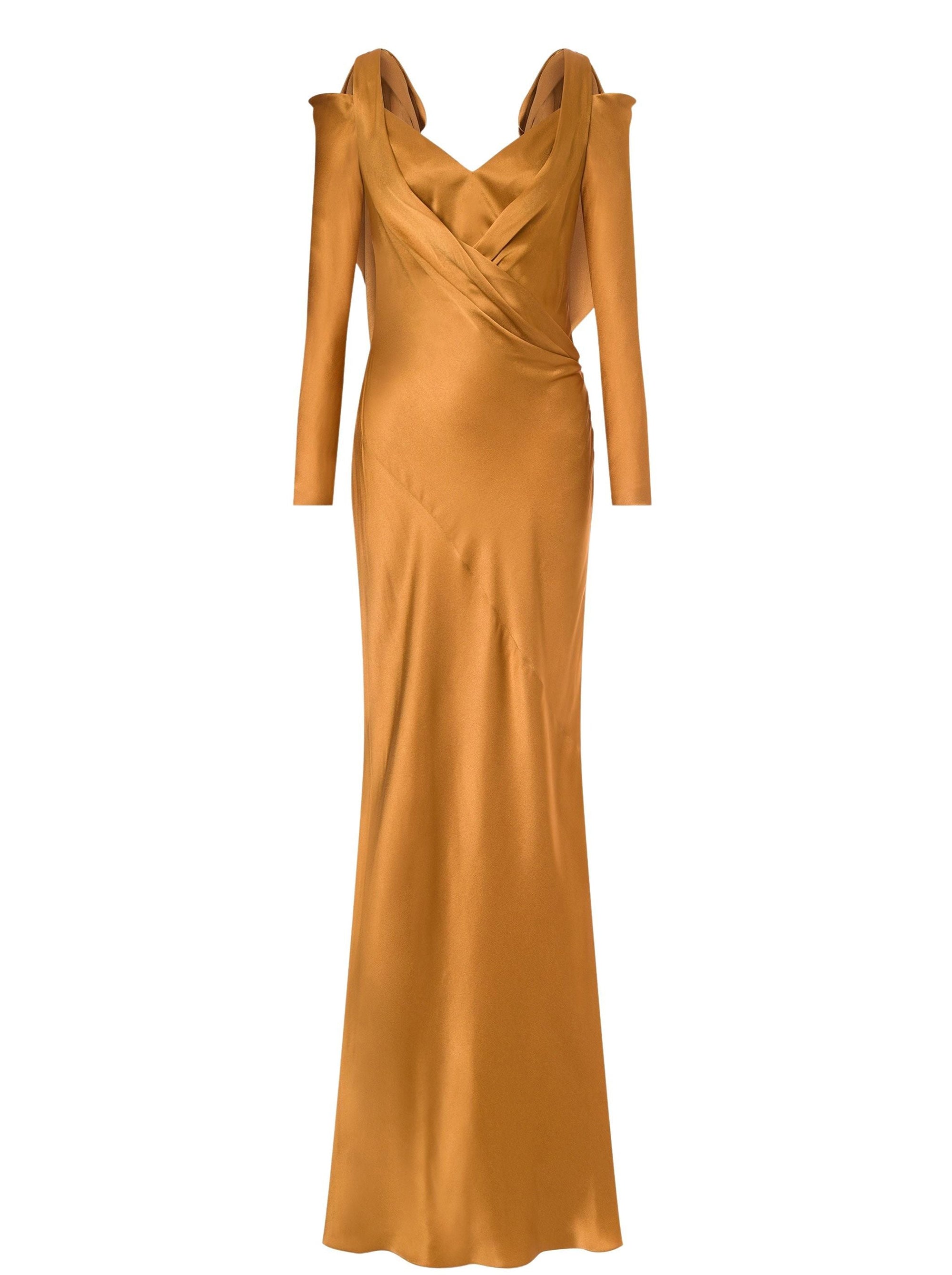 Robe longue courte en satin avec nœuds - Brown & Yellow