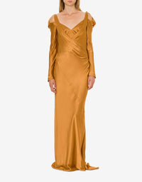 Robe longue courte en satin avec nœuds - Brown & Yellow