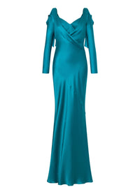 Robe longue courte en satin avec noeuds - Green & Light Blue