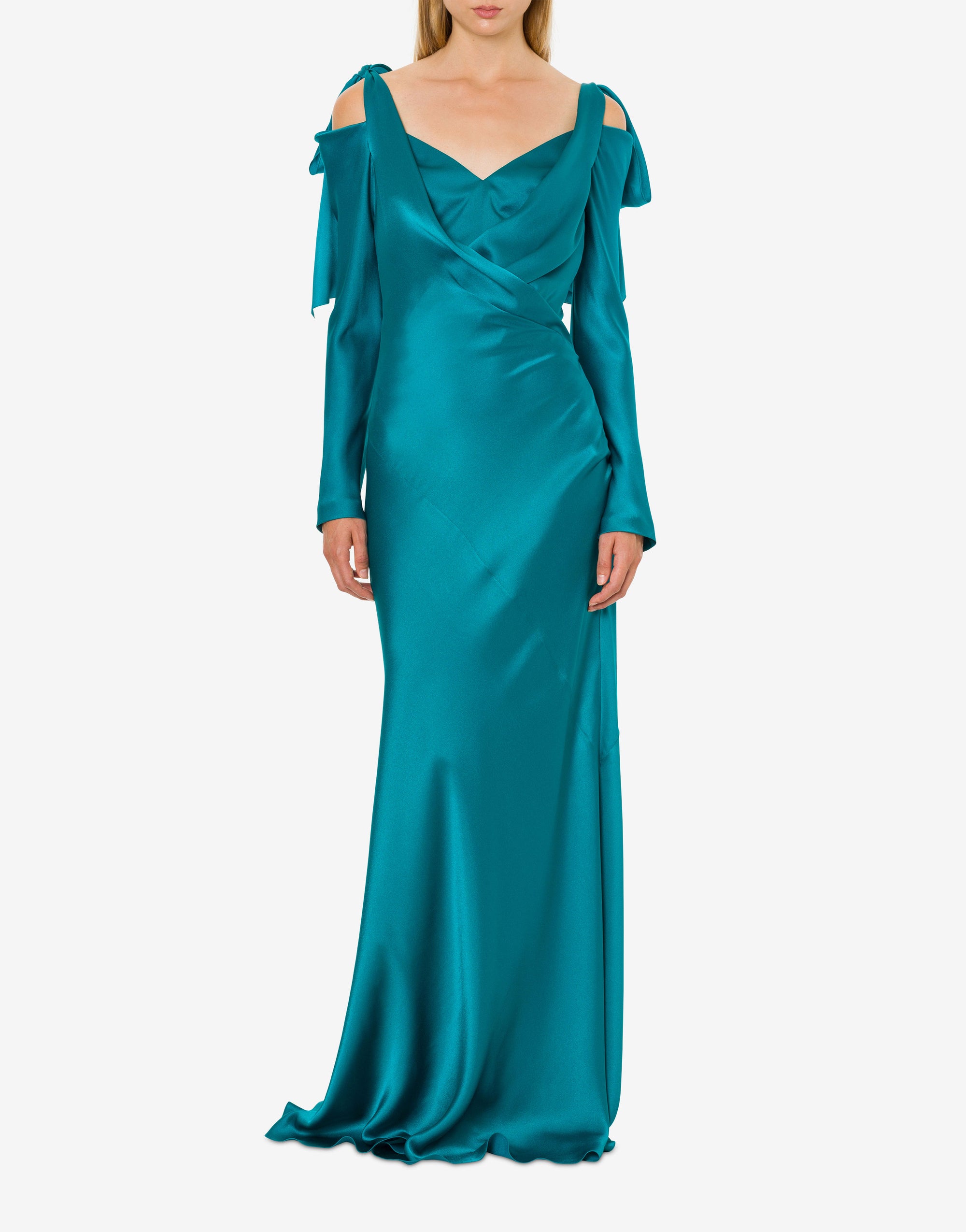 Robe longue courte en satin avec noeuds - Green & Light Blue