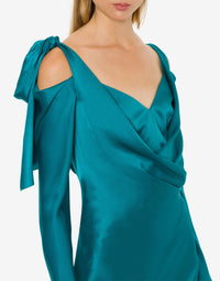 Robe longue courte en satin avec noeuds - Green & Light Blue