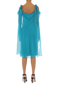 Robe longue en soie à drapé fluide - Green & Light Blue