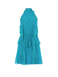 Robe courte en mousseline de soie - Green & Light Blue